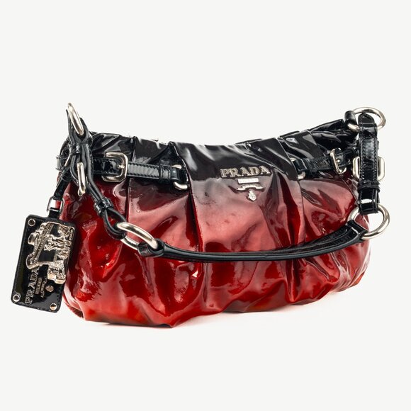 Prada Rosso & Argento Vernice Sfumata Gradient Patent Leather Handbag - Picture 2 of 14